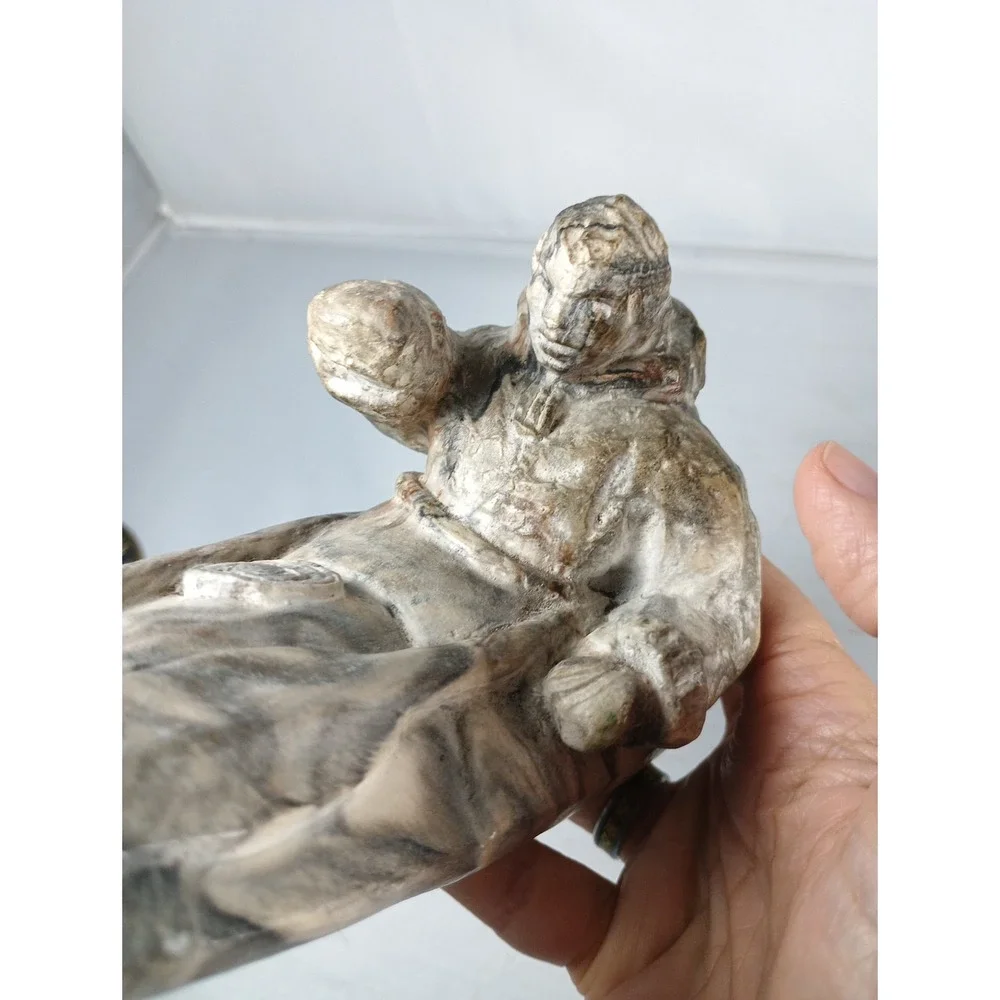 Vintage Canadian Inuit Hand Sculpted Stone Native American Canoeing 12.5